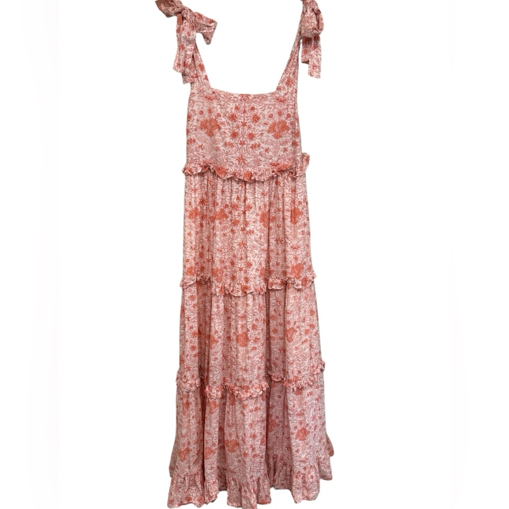 Anna Cate Tiered Tie-Shoulder Maxi Dress in Rust Floral